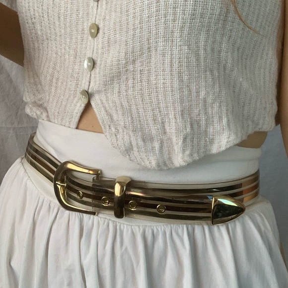 Vintage Accessories - Vintage western plastic gold striped see through belt